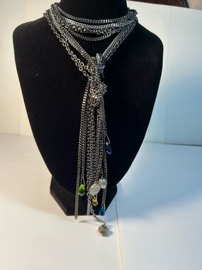 Gemma Redux Lariat Multi Strand Mixed Metal Pyrite Crystals 42” 5 Single Chains